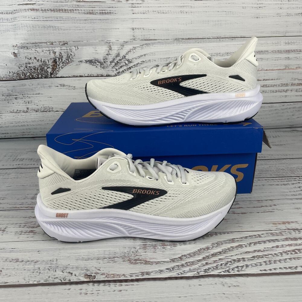 Brooks Ghost 18 Womens Sz 8D Running Shoes White Black Rose Gold